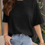 Women Self Design Round Neck Wool Peach T-Shirt