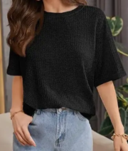 Women Self Design Round Neck Wool Peach T-Shirt