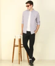 Men Slim Fit Striped Button Down Collar Casual Shirt - Image 3