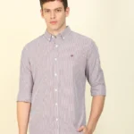 Men Slim Fit Striped Button Down Collar Casual Shirt