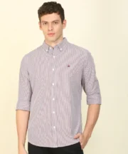 Men Slim Fit Striped Button Down Collar Casual Shirt